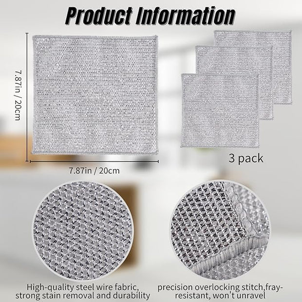 Double Layer Multifunctional Non-Scratch Wire Dishcloth, Steel Wire Dish Towel