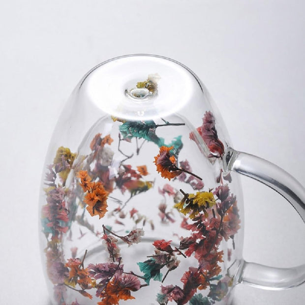 Dried Flower Filling Double Wall Glass Cup Resistant Handle Coffee Tea  Milk Cup Mug Gift