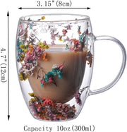 Dried Flower Filling Double Wall Glass Cup Resistant Handle Coffee Tea  Milk Cup Mug Gift