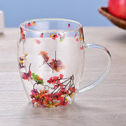 Dried Flower Filling Double Wall Glass Cup Resistant Handle Coffee Tea  Milk Cup Mug Gift