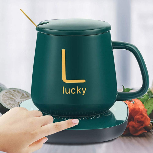 USB Electric Coffee Mug-Warmer with  Ceramic Mug, Cover, Spoon