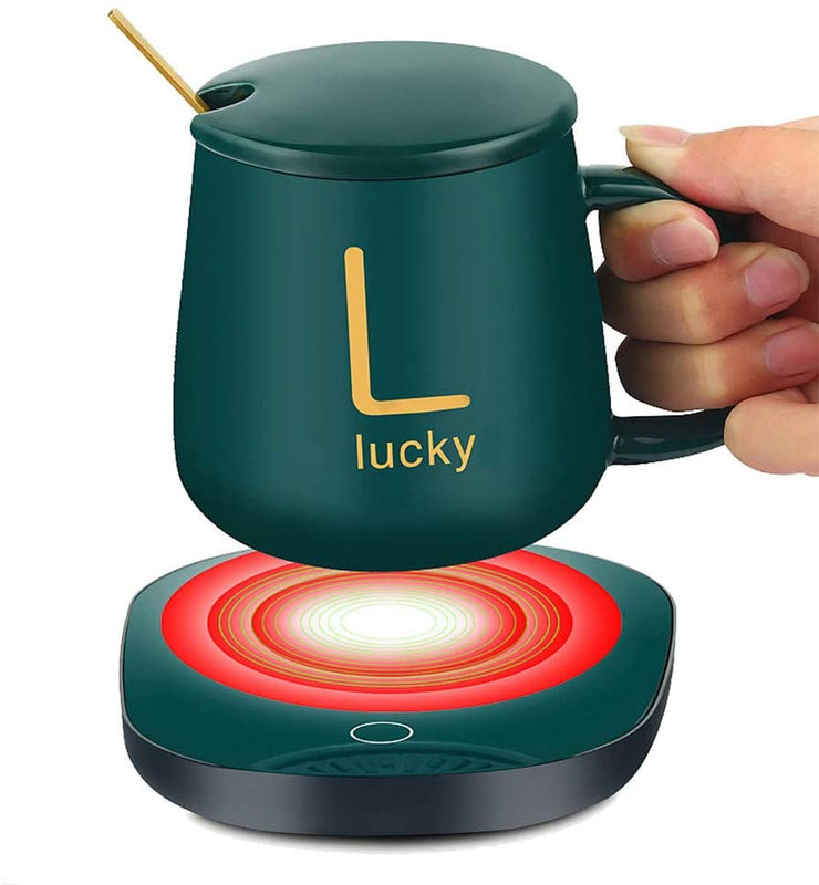 USB Electric Coffee Mug-Warmer with  Ceramic Mug, Cover, Spoon