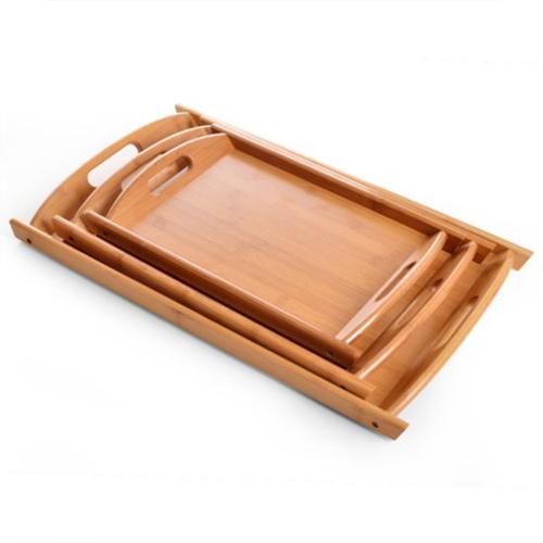 Multipurpose Set of 3 Bamboo Wooden Tray with handles for Serving Breakfast, Food