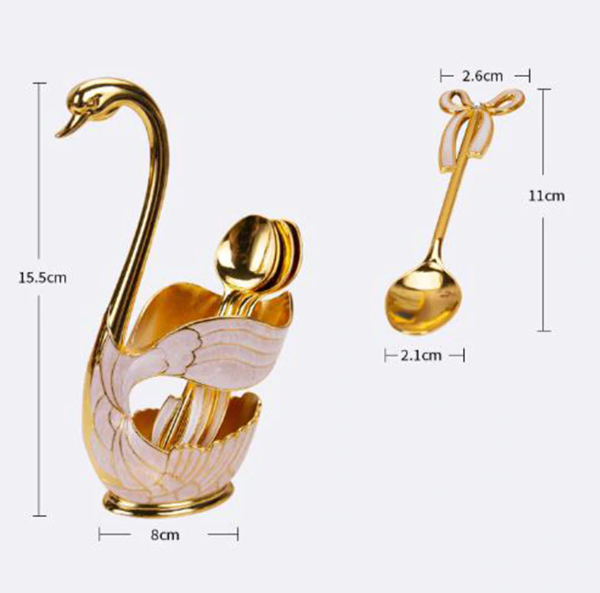 Coffee Tea Stirring Spoons Dessert Swan Holder with 6 Tea spoons